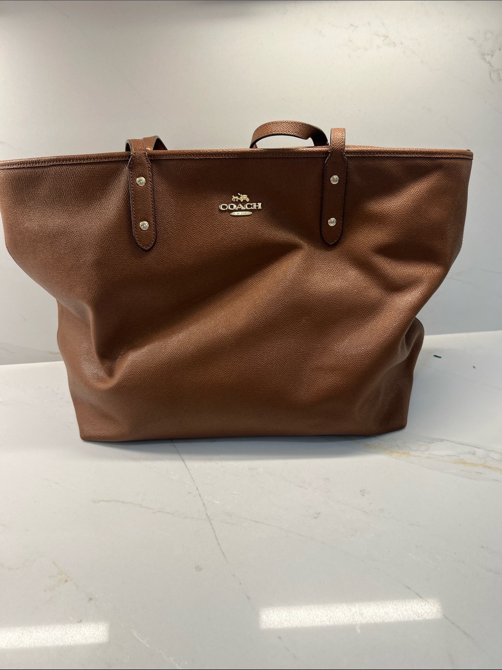 Coach Brown Leather Tote with Gold Logo